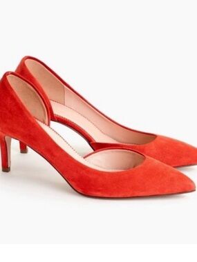 $218 J.Crew Made in Italy Lucie Red Suede Pointed Toe d'Orsay Pump Heels Size 9